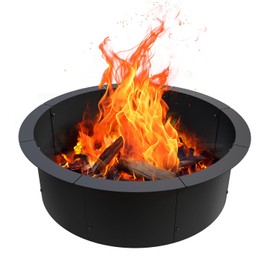 GJWCVL Fire Pit Ring Outdoor Wood Burning Fire Pit Liner 35.4 Inch Camping Fire Ring Painted Steel Firepit Ring Heavy Duty Campfire Ring Above or In-Ground for Bonfire Outdoor Backyard