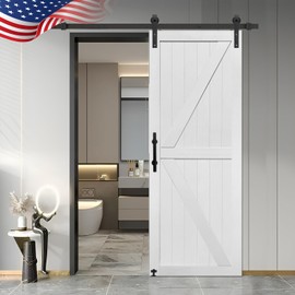 S&Z TOPHAND® 30in x 84in MDF Barn Door with 5FT Sliding Door Hardware Kit, 24in-54in Solid Barn Door Slab Covered with Water-Proof PVC Surface