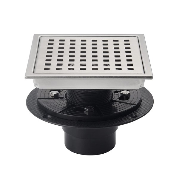 SISEHO 6 Inch Shower Drain Brushed Nickel Square With Adjustable