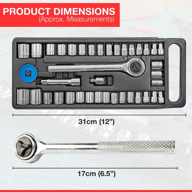 Navoys 40 Piece Socket Wrench Set with 7” Reversible Ratchet