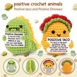 iReCaDaTa Positive Crochet Animals, 4PCS Emotional Support Crochet, Positive Potato Best Friends Christmas Birthday Gifts for Women Men Office Desk Decor (Chick)