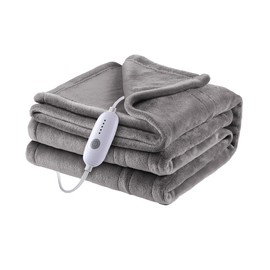 ONDAN Electric Throw Blanket 50"x60" Throw Size with Cozy Flannel, 4 Heat Settings & 3 Hours Auto Off, Cozy & Warm for All Night, Machine Washable, Light Grey