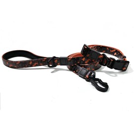 Heavy Duty Waterproof PVC Dog Collar & Leash Set Anti-Bite Adjustable Printed Pet Collar for Outdoor TrainingSize: L, Color: Red