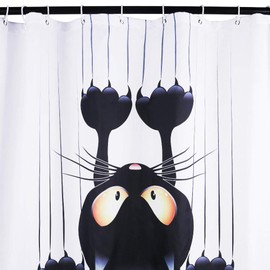 Leashy Shower Curtain DIY Funny Novelty Cat Print Waterproof Bathroom Drapery Mould Proof Curtain with Hooks