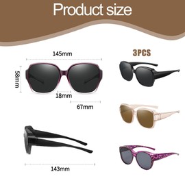 Pddenality 3 PCS Fit over Glasses Sunglasses Womens, Trendy Square Oversized Anti Glare Sunglasses over Glasses for Women and Men for Driving Outdoor
