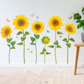 DECOWALL SG2-1905 Watercolour Sunflower Wall Sticker Wall Sticker Wall Decoration for Living Room Bedroom Children's Room