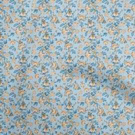 oneOone Cotton Poplin Twill Light Blue Fabric Jacobean Floral Craft Projects Decor Fabric Printed by The Yard 56 Inch Wide