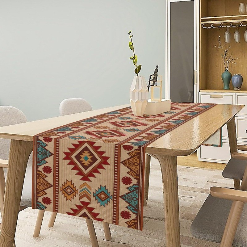 Retro Aztec Table Runner Western Native American Tribal Art Printed