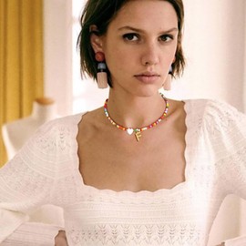 Suyi Initial Necklace Colorful Beaded Necklaces Heart Letters Choker Necklace for Women F