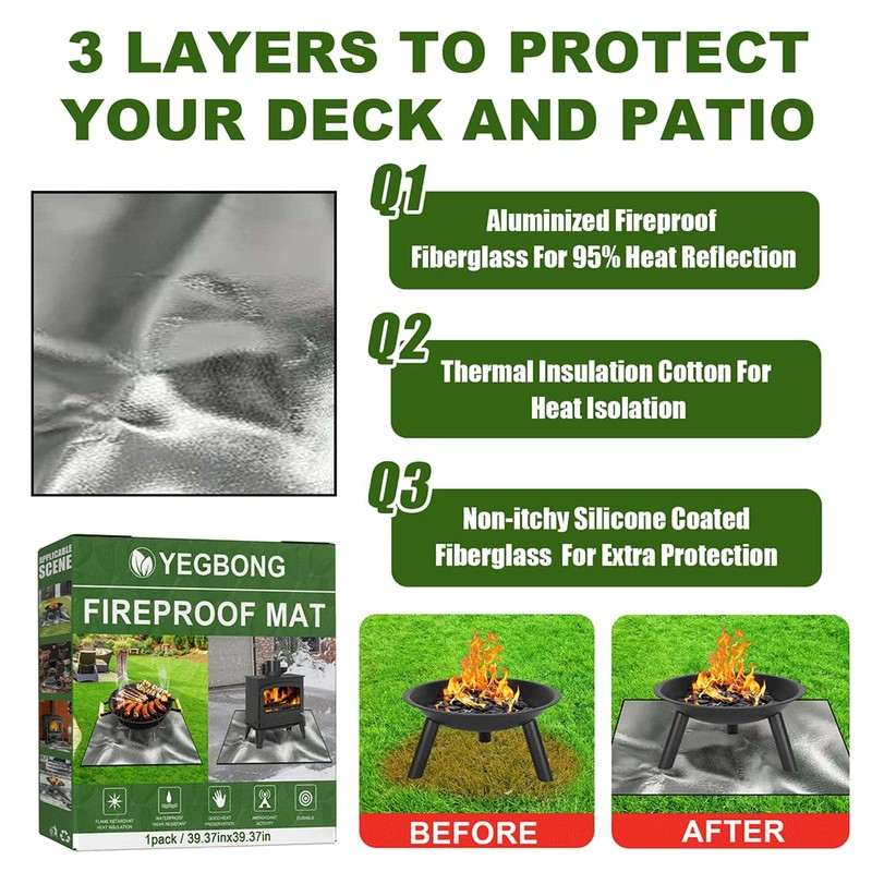 Fire Pit Mat, 4 Pack 39 x 39 Inch Square