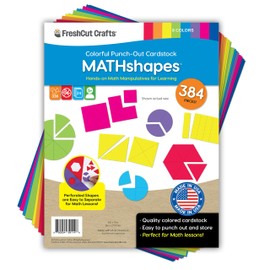 384 Pieces MATHshapes Fractional Math Manipulative Shapes Easy-Punch-Out Easy-to-Separate Paper Shape Cutouts in 8 Bright Colors US Made Card Stock Ideal for Learning Fractions, Measurements, and More
