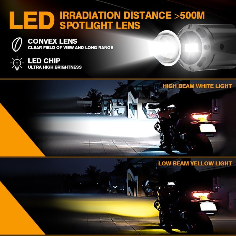 Sidaqi Motorcycle LED Fog Lights Amber White 50W Super Bright