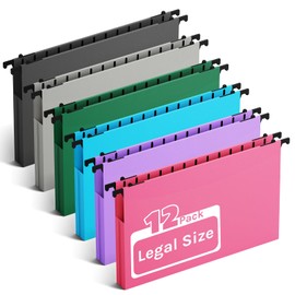 Ansook Plastic Legal Size Hanging File Folders,12 Pack Reinforced Expanding Hanging Folders,Heavy Duty 1” Expansion,Filing Cabinet Folders,Insertable Tabs,Color Coded File Organization,Assorted Color