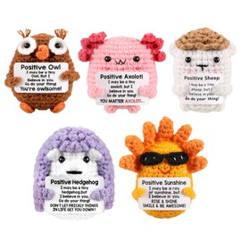 ASMPCUE 5PCS Emotional Support Crochet Animals Doll, Positive Crochet Animals with Positive Card Handmade Knitted Dolls Plush Cheer Up, Hedgehog, Newt, Sheep