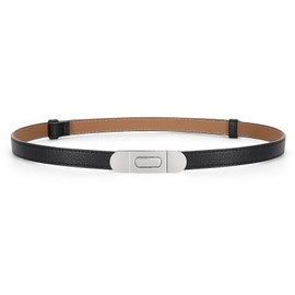 JASGOOD Women Skinny Leather Belt With Turn-Lock Buckle Adjustable Ladies Thin Wasit Belt For Jeans Dresses Coats Black/Silver Buckle