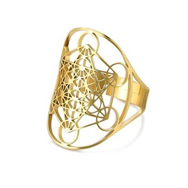 Andy's Orchids Stainless Steel Resizable Metatron Rings for Women Adjustable Skyrim Angel Seal Ring Statement Hollowed Out Finger Open Rings Jewelry Gift