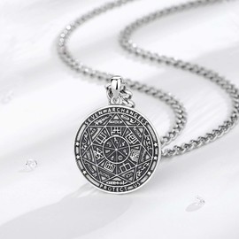 INFUSEU 7 Archangels Seal Necklace, 925 Sterling Silver Pagan Medal Patron Pendant Christian Religious Angelic Protection Divine Spiritual Protection Jewelry Amulet Gifts for Men Women