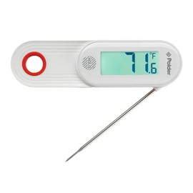 Polder Waterproof Instant Read Thermometer, Meat Thermometer for Cooking, Food Thermometer with Folding Probe, Intuitive Digital Thermometer with Ambidextrous Backlit LCD Display, White