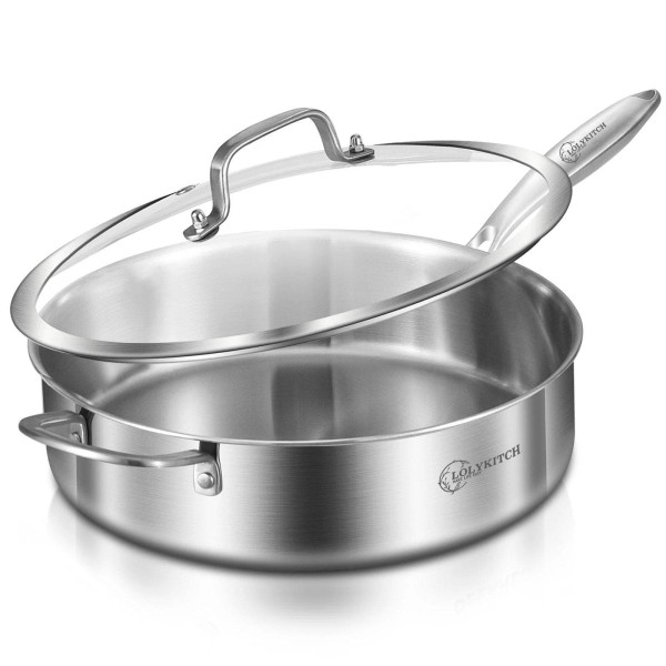 Lolykitch 6 QT Tri-Ply Stainless Steel SautÃ© Pan with Lid,Deep