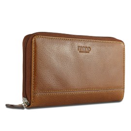 Mano Don Montez Long Wallet with Zip Leather - Wallet for Women Landscape Format Cognac - Purse Women's Purse Wallet Wallet Purse, Cognac