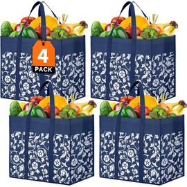 WOWBOX Bolsas de comestibles reutilizables Bolsas tote plegables a granel con asas reforzadas Bolsas de compras para comestibles de servi...