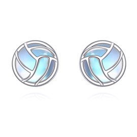 YFN Volleyball Earrings 925 Sterling Silver Volleyball Stud Earrings for Women Girls Moonstone Sports Jewellery Volleyball Gifts for Volleyball Players, Sterling Silver, Moonstone