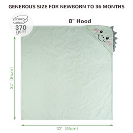 Viviland 2 Pack Hooded Baby Towels, Soft 100% Cotton Baby Bath Towels with Hood, Extra Thick and Absorbent, Essential for Newborns, Kids, Infants - Girls and Boys (Sheep & Green Dinosaur)