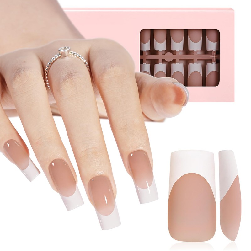 AILLSA Uñas Postizas Francesas de Gel, 180 Unidades, Largas, Cuadradas,