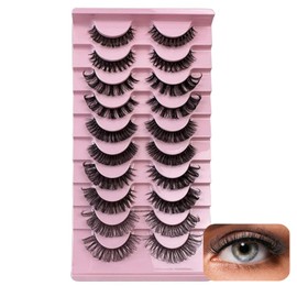 Somelese False Eyelashes Fluffy Mink Lashes Cat-Eye Look 5 Style Wispy Lashes Long 8D Volume Fake Eyelash Strips 10 Pairs Pack, Reusable Strip Lashes
