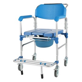 Movable Bedside Commode Chair with Foot Pedal, Multi-Functional Commode Toilet with Bucket, 330lbs Capacity, Bedside Commode for 5.25ft-5.74ft Tall