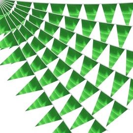 20M/65FT Green Triangle Pennant Banner Flag Metallic Fabric Bunting Garland for Christmas Graduation Safari Birthday Tropical Jungles Wedding Bachelorette Engagement Party Decoration Supplies