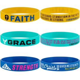 Faith Grace Strength, 1 Corinthians 16:13, 2 Corinthians 12:9, Philippians 4:13 Inspirational Bible Verses Silicone Bracelets (3-Pack) Christian Wristbands Gifts for Religious Party Favors (3)