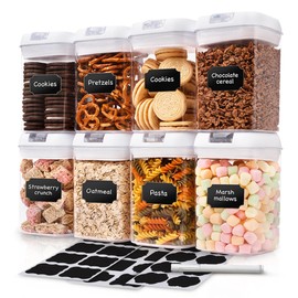 Cheer Collection Airtight Food Storage Containers for Kitchen Organization - Set of 8 Identical 28oz Pantry Organizer Storage Bins with Lids - BPA Free with Markers and 24 Reusable Labels – White