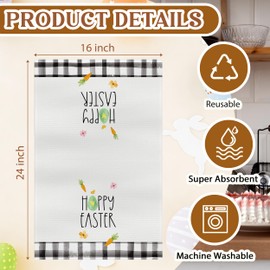 Happy Easter Kitchen Towels Set of 2 Spring Plaid Hand Towels Dish Towel for Home Kitchen Bathroom FarmHouse Tea Towels Flour Sack Towels 16x24 Inches Cute Easter Decor Gifts for Women Easter - FS807