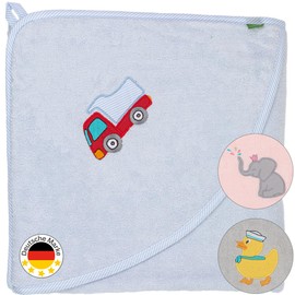 Smithy Hooded Towel for Babies and Children, 100 x 100 cm, Elephant Baby Towel Made of Terry Towelling Cotton, Hooded Towel for Girls and Boys (Blue)