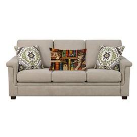 Swono Cat Throw Pillow Cover Funny Cartoon Bookshelf Sleeping Cat Cotton Linen Decorative Rectangular Pillowcase for Sofa and Bed Couch 12"X20"