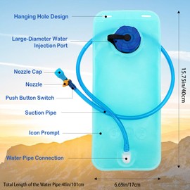 kumet Hydration Bladder 68oz Leakproof Water Reservoir with Wide Opening, Durable and Lightweight, Ideal for Cycling, Hiking, Camping, Easy Refill and Cleaning