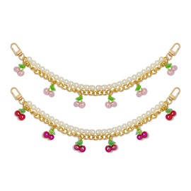 AGEN KGEN 2 Pcs Purse Extender Chain, Gold Handbag Straps Cute Flower Cherry Pearl Metal Purse Strap Extender Replacement Short Handle Replacement Charms Accessories (Pink & Red Cherry)