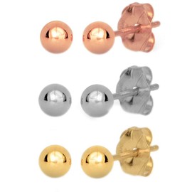 14k Real Yellow White Rose Gold 3mm Ball Stud Earrings 3 Pair Set Friction Backs