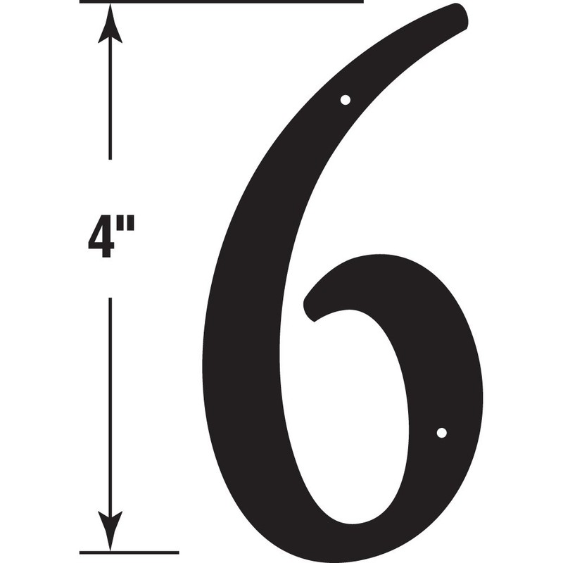 Prime-Line MP4116 4 In. House Number 6, Diecast, Black Finish