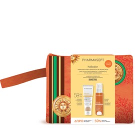 Pharmasept Heliodor Set Face Sun Cream Tinted SPF50, 50ml & Bronzing Dry Oil, 100ml & Toiletry Bag
