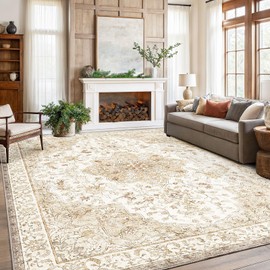 Amada 8x10 Area Rugs, Soft Large Vintage Rug, Non-Slip Washable Rug with Low Profile, Durable Bound Edge for Living Room, Bedroom, Dinning Room, Home Office