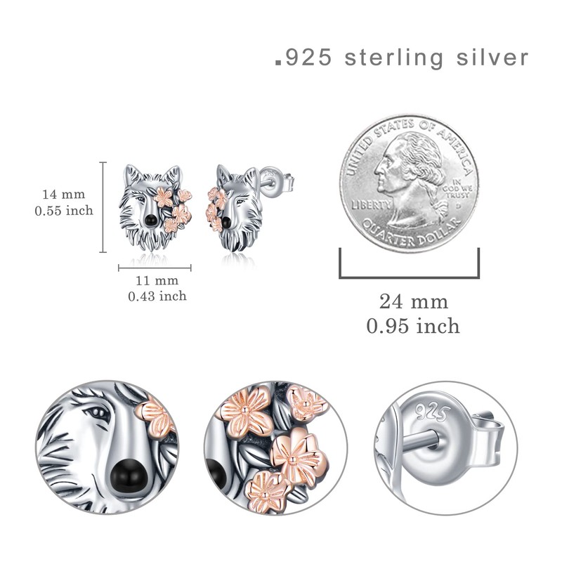 Wolf Earrings 925 Sterling Silver Wolf Stud Earrings Animal Wolf