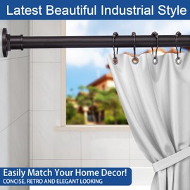 BRIOFOX Industrial Shower Curtain Rod - 2-in-1 Design Tension Curtain Rod - Never Rust Non-Slip 43 to 72 Inch Stainless Steel, Bronze Window Curtain Rod