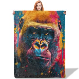 Plistiz Vibrant Gorilla Pattern Throw Blanket 50"x60", Animal Lover Blankets for Living Room Decor, Soft Flannel Polyester Gorilla Gifts for Women Men