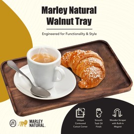 Marley Natural Walnut Tray, Large – Multi-Use Wooden Tray with Magnetic Scraper, Sustainable American Black Walnut, Teak Oil Finish, Contoured Corner Design for Easy Preparation - Elegant Home Décor