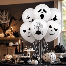 Halloween Ghost Balloons Set for Party Decoration – 12pcs Spooky Latex Balloons with Pumpkin, Spider, Bat & Skeleton Designs