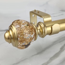 ILAISIHOME Single Curtain Rod Set:1-1/8 inch Diameter Adjustable Gold Curtain Rods with Clear Gold Foiled Finial,36-72 inch,Standard Single Drapery Rod for 1 Pack