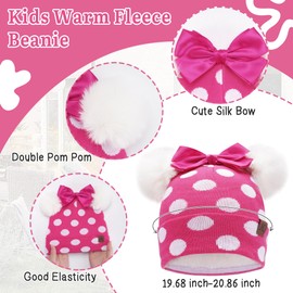 ZASFOU Toddler Baby Winter Beanie Hat Scarf Gloves Set Kids Warm Cotton Knit Beanies Hats Neck Warmer Mittens 0 1 2 3 4 Year Old Girls Gifts Rose Red