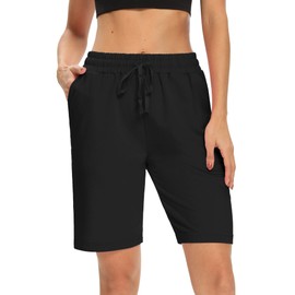 DIBAOLONG Pantalones cortos de yoga para mujer, cómodos, sueltos, con bolsillos, Negro, S